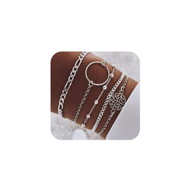 Denifery Hollowed Circle Bead Chain Bracelet Hand Accessories,Set of 5