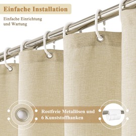EurCross Narrow Linen Textured Shower Curtain, 90 x 200 cm, Hotel Luxury Heavy Waterproof Shower Curtains, Beige Textile Fabric, Anti-Mould, Washable, Small Bathroom Curtain for Bathroom with 6 Rings
