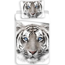 Tiger Blanc Bed Linen 100% Cotton 140 x 200 cm 70 x 90 cm (White)