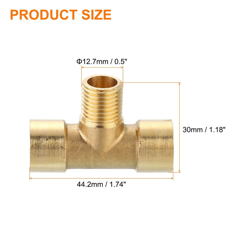 sourcing map Brass Tee Pipe Fitting, 1/4" x 1/4" x