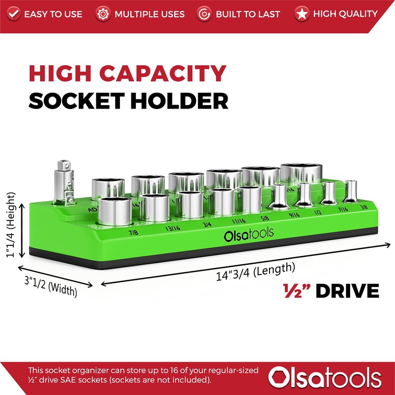 Olsa Tools Magnetic Socket Organizer | 1/2-inch Drive | SAE