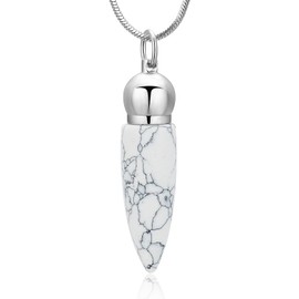 Turquoise Bullet Cremation Jewelry for Ashes Stainless Steel Urn Necklace for Dog's Cat's Keepsake Ashes Necklace for Men Women(White)