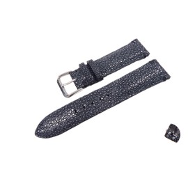 Pelgio Genuine Polished Stingray Skin Leather Quick Release Women's Watch Strap Band with Buckle 12 mm. 14 mm. 16 mm. (14 mm., Black)