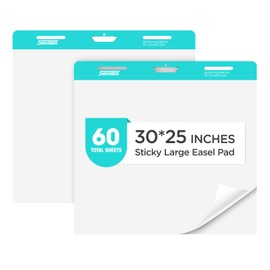 SHARBDA Large Sticky Easel Pads,30 in x 25 in,2 Pad/Pack,30 Sheets/Pad, Large Flip Chart Paper, Anchor Chart Paper for Teachers,Self Stick Easel Paper for Office,Classroom Supplies