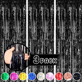 Beeyaky Black Curtains for Party Decorations, 3 Pack 3.3ft x 8.3ft Black Streamers, Birthday Decorations Wednesday Addams Birthday Decorations, Black Backdrop Photo Booth Props Party Supplies