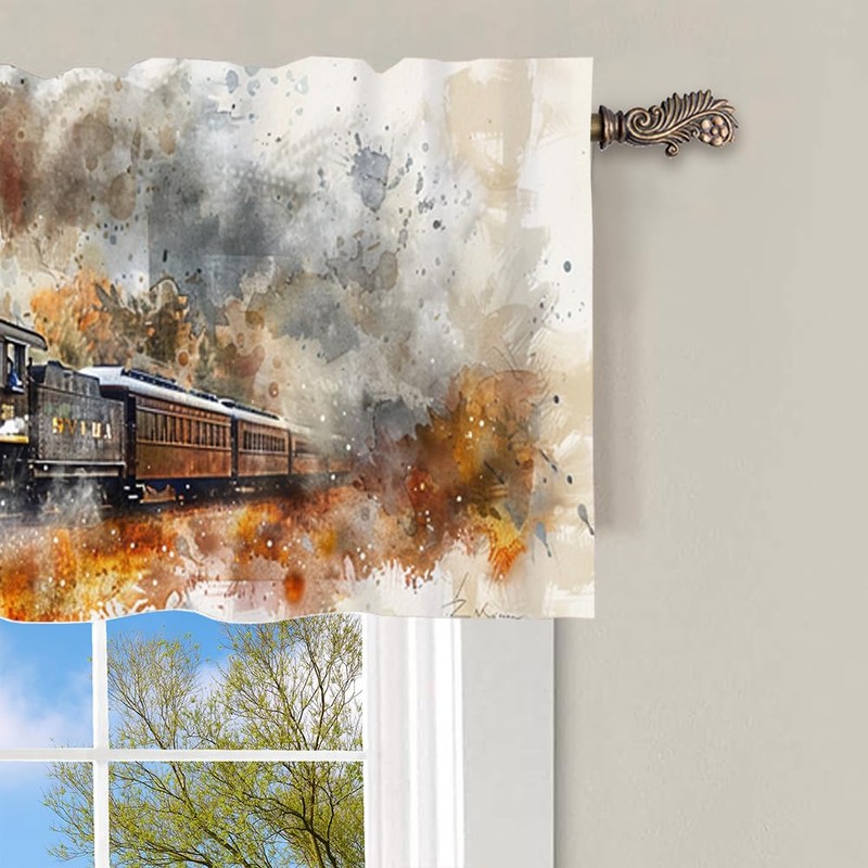 HDESDIS 1 Panel Retro Rustic Train Kitchen Valance Curtains for