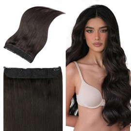 Youngsmile Wire Hair Extensions #1B Natural Balck Invisible Line Wire for Real Human Hair Fish Line 18Inch Hair Extensions 85g Straight Hidden Thick Hair Exteniosn for Women(wire#1B-18inch)