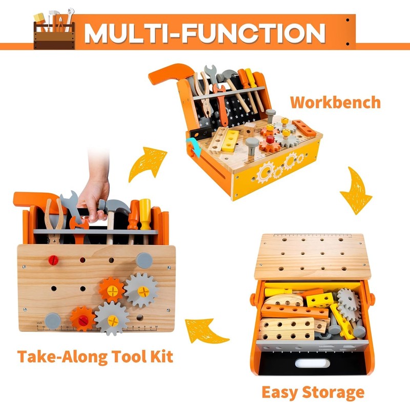 Wooden Kids Tool Bench 54 PCS Montessori STEM Tool Set