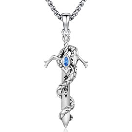 YueYuan Sword Necklace 925 Sterling Silver Gothic Rose/Skull/Snake Pendant with Cubic Zirconia Goth Jewellery Gifts for Women Men Valentine's Day Birthday, Sterling Silver, No Gemstone