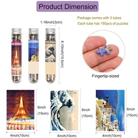 Pack of 3 Mini Jigsaw Puzzles 150 Pieces for Adults Small Puzzle 6 x 4 Inch Entertainment Toy for Home Decor (Eiffel Tower, Kanagawa Surfing, Aegean Sea)