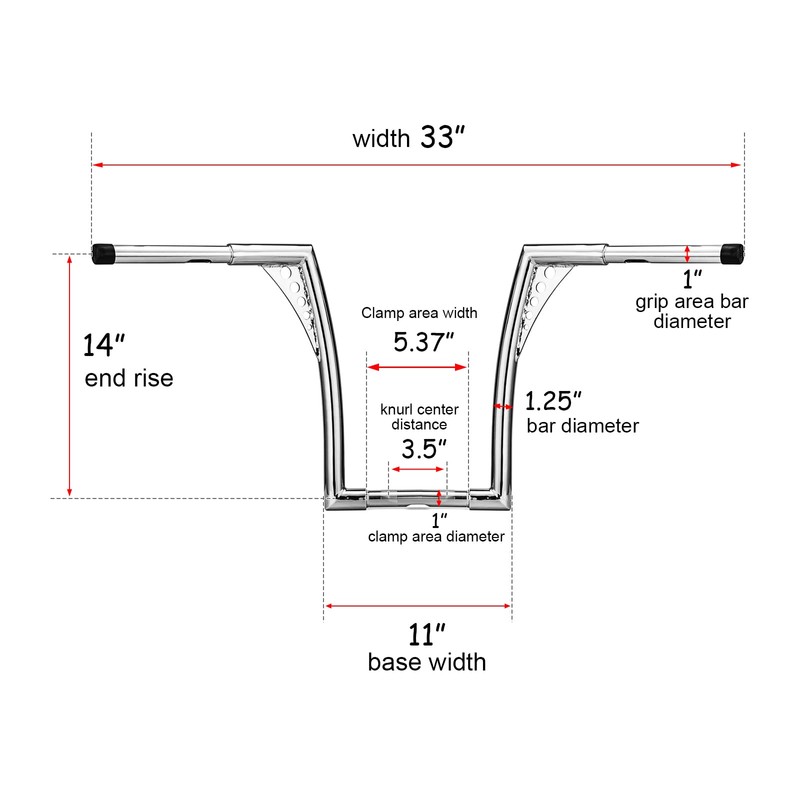 WSays 14" Rise Ape Hangers 1-1/4" Diameter HandleBar Chrome Compatible