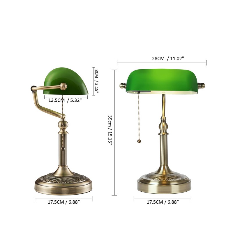 Newrays Glass Bankers Desk Lamp with Pull Chain Switch Plug