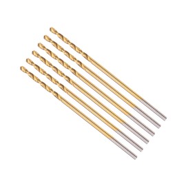 CoCud Twist Drill Tool, 0.04 inch (1 mm) Drilling Diameter, Titanium Coated High Speed Steel 6542, Straight Shank, Round Shank (For Stainless Steel, Alloy Metal), 6 Pieces