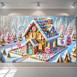 BlissYard Christmas Gingerbread House Banner Candy Land Holiday Decor Colorful Sweet Winter Wonderland Backdrop for Party Wall Decoration Kids Home Photo Booth Display 71 X 43 Inches