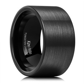 King Will 12mm Black Tungsten Wedding Rings for Men Pipe Cut Brushed Men's Wedding Band Gifts for Him Comfort Fit 11, Size 12