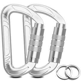 Lorsum Auto Locking Carabiner Clips Heavy Duty, 12KN /1227kg Lightweight (1.0oz), Sturdy Twist Lock Caribeeners for Camping Hiking Hammock Swing Backpack, Dog Leash and Harness etc, 2 Pack Silver