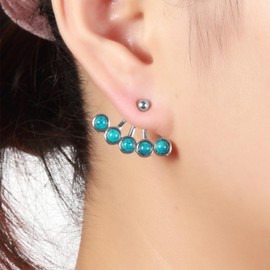 Vacaonio Boho Turquoise Bead Ear Jacket Earrings Turquoise Front Back Earrings Silver Turquoise Stud Earrings Turquoise Climber Earrings Vintage Turquoise Gemstone Earrings Jewelry for Women