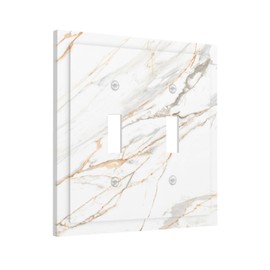 Lhdlnn White Gold Marble Light Switch Cover Decorative Double Toggle Wall Plate 2 Gang Electrical Switchcover Faceplate for Kitchen Bathroom Bedroom 5" x 4.9"