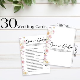 Wedding Game Cards - Over Or Under - 30 Watercolor Floral Wedding Game Cards, Bridal Shower Games Engagement Party Games, Wedding Shower Party Favors and Decorations - A07