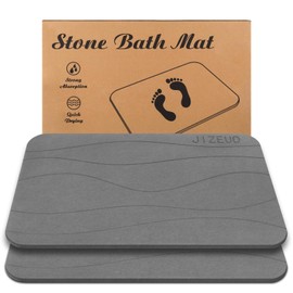 Stone Bath Mat, Diatomaceous Earth Shower Mat, Non-Slip Super Absorbent Quick Drying Bathroom Floor Mat，2 Pack, Grey