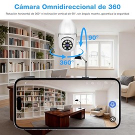 Vipula Foco con Cámara de Seguridad, Cámara de WiFi Inalámbrica, 2.4Ghz, Casa Visión Panorámica 360, Audio Bidireccional, Detección de Movimiento,... 