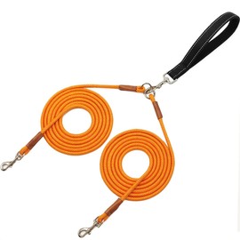JDIDNEID 8 FT Double Dog Leash, 2 Way Mulitiple Dog Leash Detachable No Tangle with Soft Padded Handle, 1/4" Rope Dual Dog Leash for 2 Dogs Outdoor Walking (Orange Yellow)