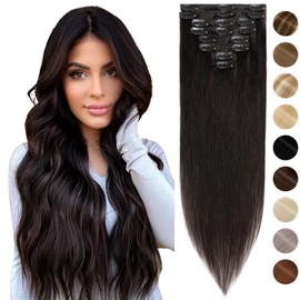 Silk-co Hair Extensions Clip in Hair Extensions 10inch 8 PCS #1B Natural Black 100% Real Remy Straight Human Hair Clip on -Basic Thickness-Thin Weft (50g)