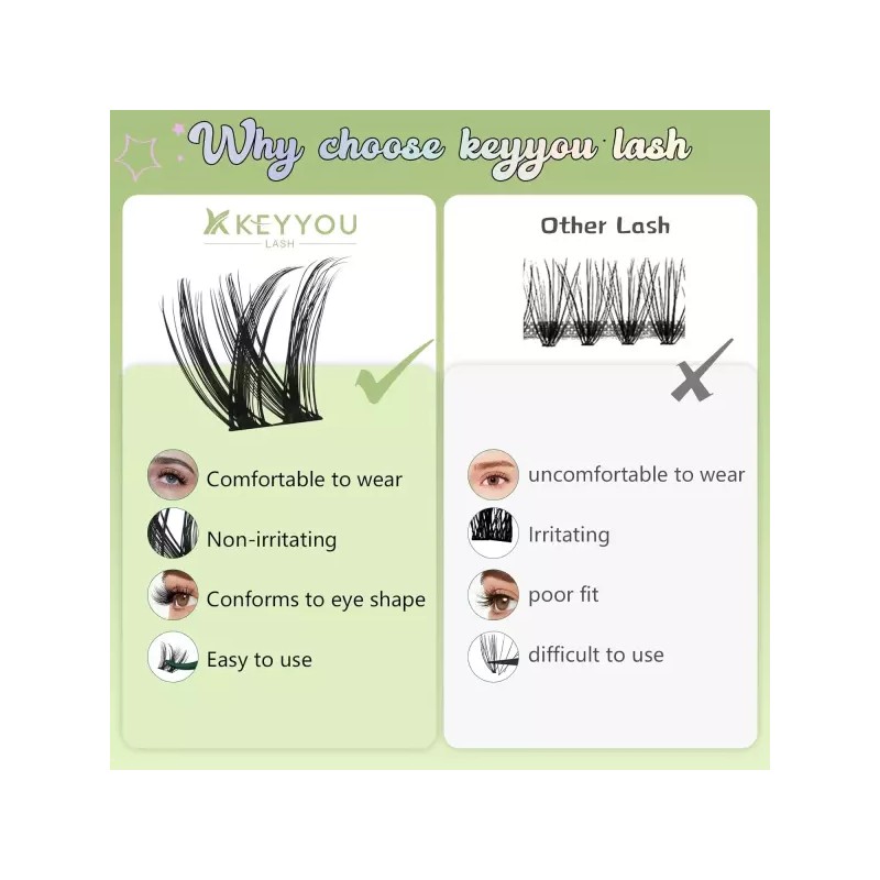 Kiyu 키유 래쉬 클러스터 144Pcs D 컬 엔젤 속눈썹 연장