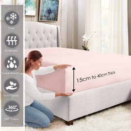 Pizuna 400 Thread Count Cotton Fitted Sheet, Light Pink, 150 x 200 cm, 100% Long Staple, Mako Satin Fabric Sheet, Ideal for Mattress Sizes 135 x 200 cm, 140 x 200 cm and 145 x 200 cm