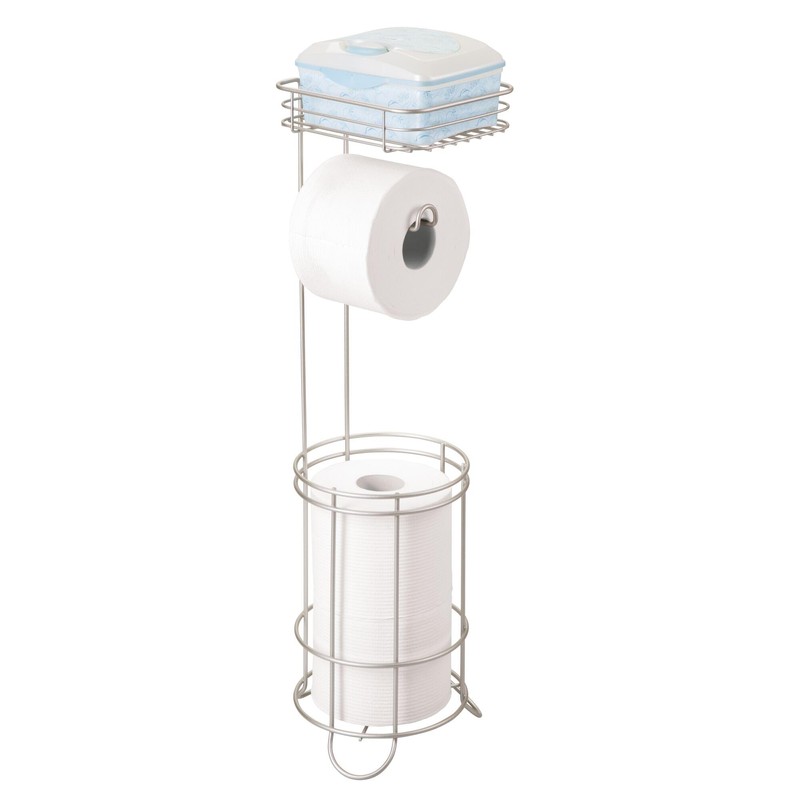 iDesign Weston Toilet Paper Holder Stand with Shelf, Satin