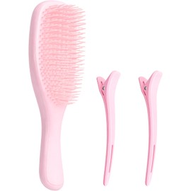 Claylal Professional | Cepillo Desenredante para Cabello Anti Frizz con Cerdas de Nylon – Ideal para Cabello Rizado y Ondulado – Cepillo Ovalado para Desenredar + 2 Pinzas Broches para Peinar