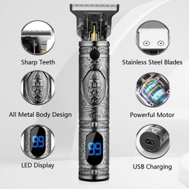 AMULISS Professional Trimmer Mens Hair Clippers, Zero Gapped Cordless Beard Barber Set & Grooming Kit Rechargeable LED Display for Men, Gift for Men