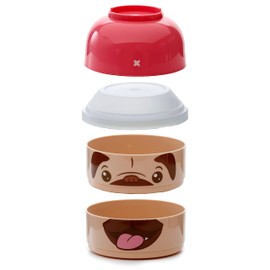 Puckator Mopps Pug Stacked Round Bento - Lunch Box for Adults and Kids with Compartments - Snack Box - Food Containers with Lids - Stackable Snack Pots for Kids - Meal Prep Container - Lunchbox