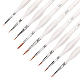 AIEX 9pcs Fine Detail Paint Brush Set Miniature Painting Brushes Kit Mini Paints Brush Set for Acrylic, Watercolor, Oil, Face, Nail, Scale Model Painting, Line Drawing(White)