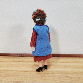 Dollhouse Miniature Porcelain Doll Modern Grandma or Mom with Curlers 1:12 Scale