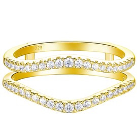 Newshe Cubic Zirconia Curved Wedding Bands for Women Ring Enhancer Guard for Engagement Rings 925 Sterling Yellow Gold Silver Size 6.5