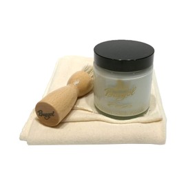 Shoe Care Set with Burgol Shoe Pomade Opaque White Jar Brush for Application and Cotton Cloth, matt white