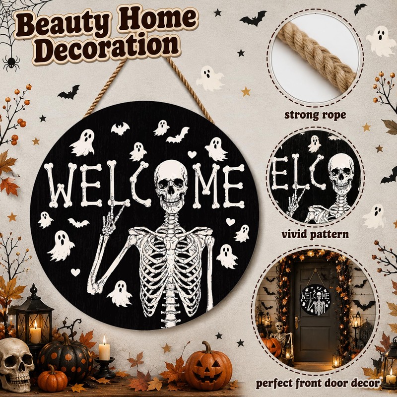 Halloween Decorations - Halloween Skeleton Welcome Sign for Front Door