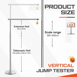 WinnerWhy Vertical Jump Measurement Tool with a Tape 3.54-11.45 ft Adjustable Vertical Trainer Stand Vertical Jump Tester Floor Mounted Standing Vertical Height Jump Measure Equipped for Jump Training