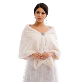 Jovono Women's Bridal Wedding Faux Fur Scarf Wrap Bridal Fur Scarf Stole Fur Wraps and Scarves for Women, beige