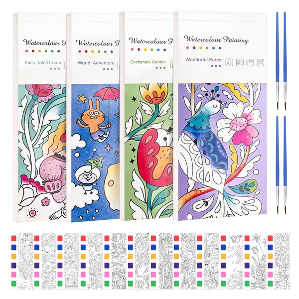 Hnyoou 4 Pack Pocket Magic Water Coloring Book,Magic Painting Book with Paints & 4 Pieces Water Pen,Water Colouring Books for Children, Kids Colouring Books for 5 6 7 8 Year Old Boys Girls Gifts,B