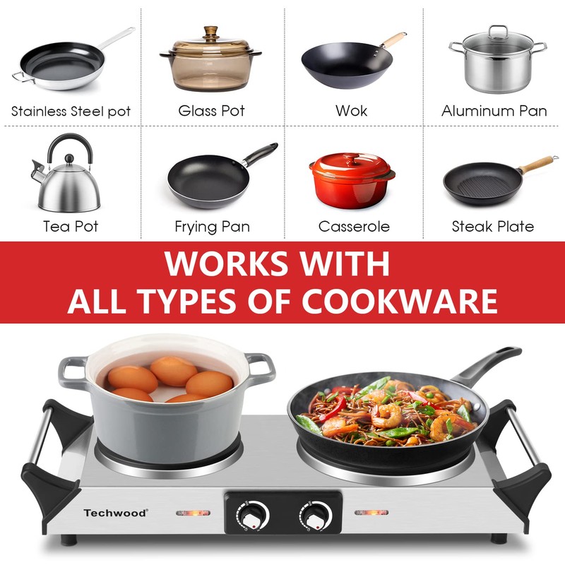 Hot Plate, Techwood Double Burner for Cooking, 1800W Countertop Electric