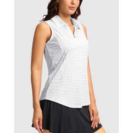 G Gradual Women's Golf Shirts Lightweight 1/4 Zip Collared Tank Top Sleeveless Polo Shirts for Tennis Pickleball Casual, Black Dot, M