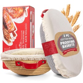 Sourdough Bread Banneton Proofing Basket Boxed Set - 9" Round & 10" Oval with Liner & Cover | Cotton Rope Sourdough Starter Kit Baking Accessories, Artisan Baking Gifts for Women, Wife, Mom, Bakers