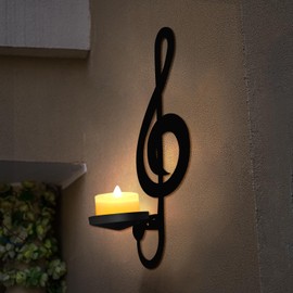 Musical Notes Wall Decor, Black Metal Candle Sconces Set, Music Theme Home Decorations