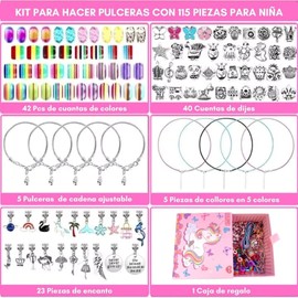 Kit para Hacer Pulseras para Niñas – 115 Piezas DIY, Set de Manualidades Creativas kit para hacer pulseras Regalo Perfecto para Niñas kit de pulseras para niña Caja con Encantos Personalizables (Rosa)