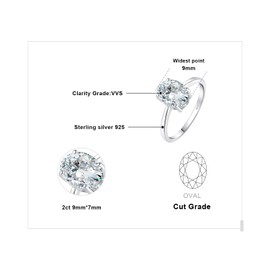 JewelryPalace Oval Cut 9 * 7mm 2ct Cubic Zirconia Solitaire Engagement Rings for Women, 14K White Gold 925 Sterling Silver Promise Ring for Her, Simulated Diamond Anniversary Wedding Ring VVS D-F 8