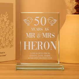 De Walden 50th Golden Wedding Anniversary Couple Glass Celebration Gift 50 Years Married Gifts