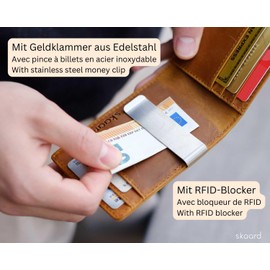 skaard Brown Genuine Leather Wallet with Money Clip for Men RFID Protection, brown, Vintage