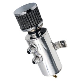 KACEPAR Oil Catch Can Reservoir Tank Breather Filter Baffled Kit Silver, 10 AN Round Brushed Baffled Separator Bracket, Universal 0.75L/0.16 Gal Oil Catch Can Tank